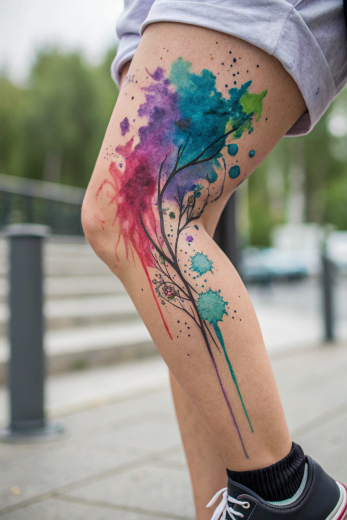 Knee Tattoo Ideas: Abstract Watercolor: A Splash of Creativity