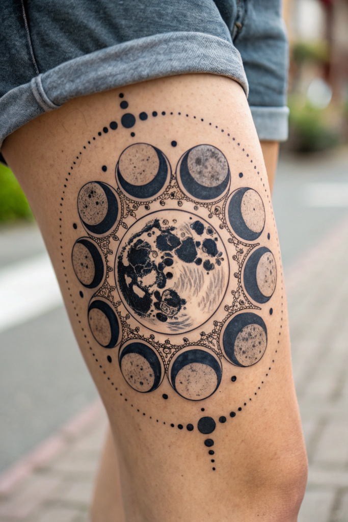 Knee Tattoo Ideas: Moon Phases: A Celestial Cycle