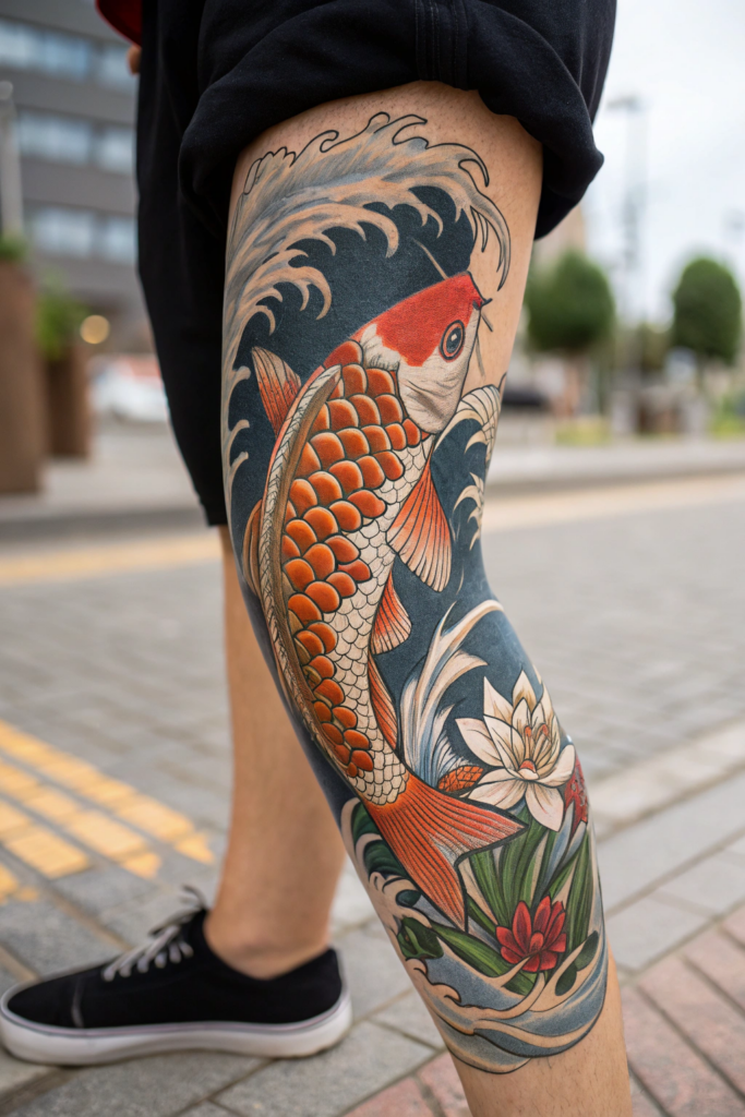 Knee Tattoo Ideas: Koi Fish: A Symbol of Perseverance