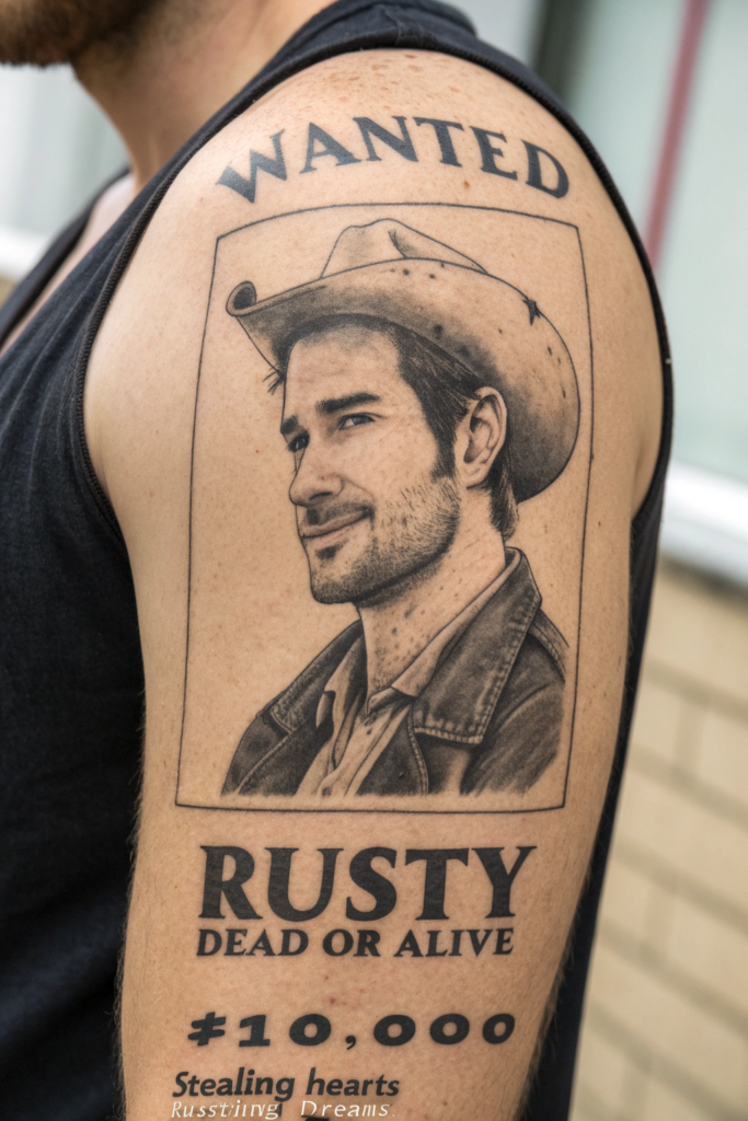 Old Western Tattoo Ideas: Wanted Poster with Your Name