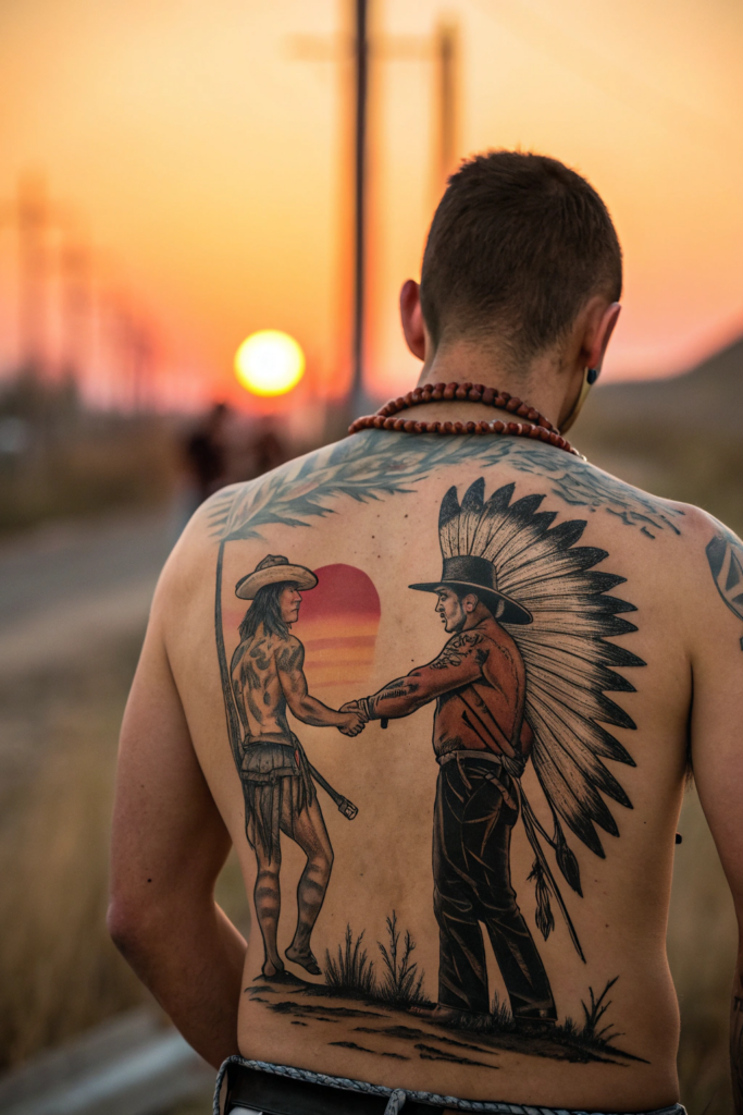 Old Western Tattoo Ideas: Native American and Cowboy Harmony