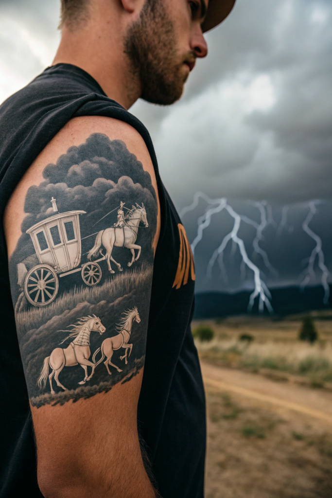 Old Western Tattoo Ideas: Phantom Stagecoach in the Storm