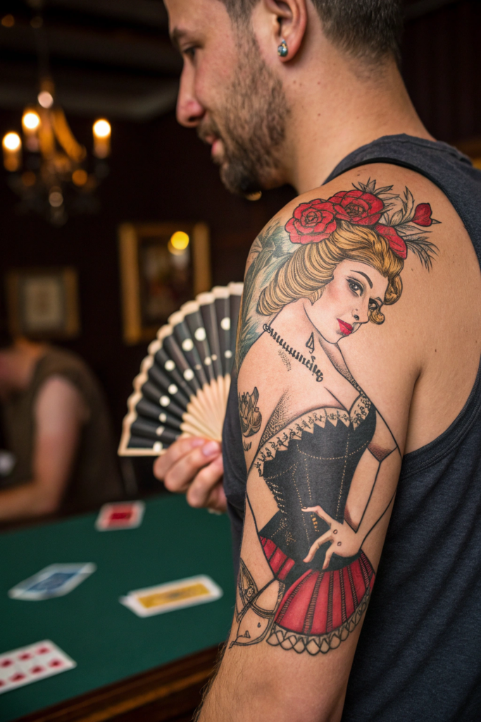 Old Western Tattoo Ideas: Saloon Girl with a Hidden Dagger