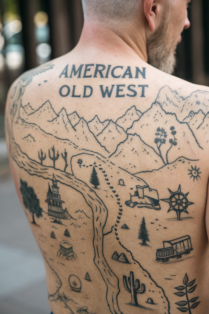 Old Western Tattoo Ideas: Frontier Map with Hidden Treasures