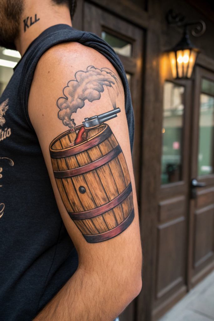 Old Western Tattoo Ideas: The Whiskey Barrel Revolver