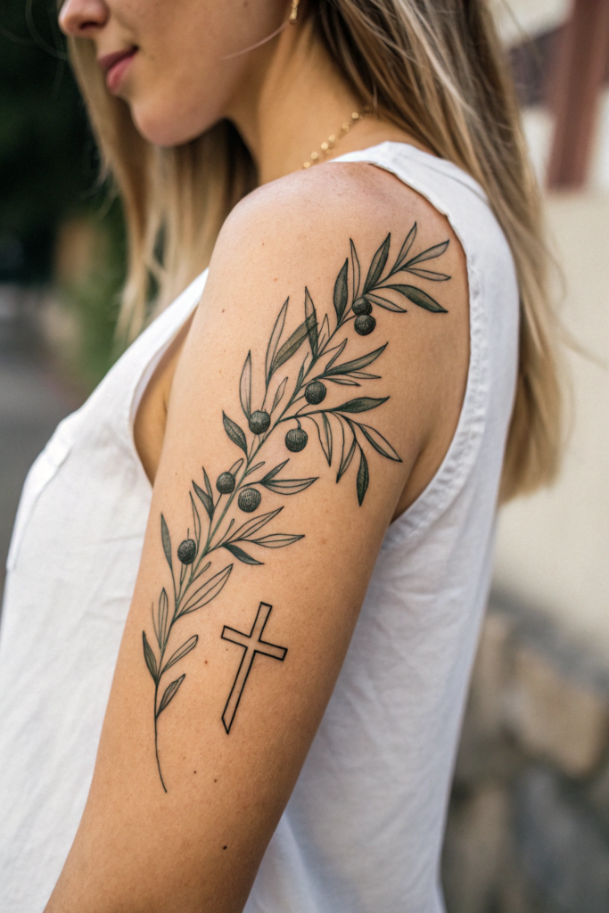 Christian Tattoos for Women Ideas: The Olive Branch with a Cross