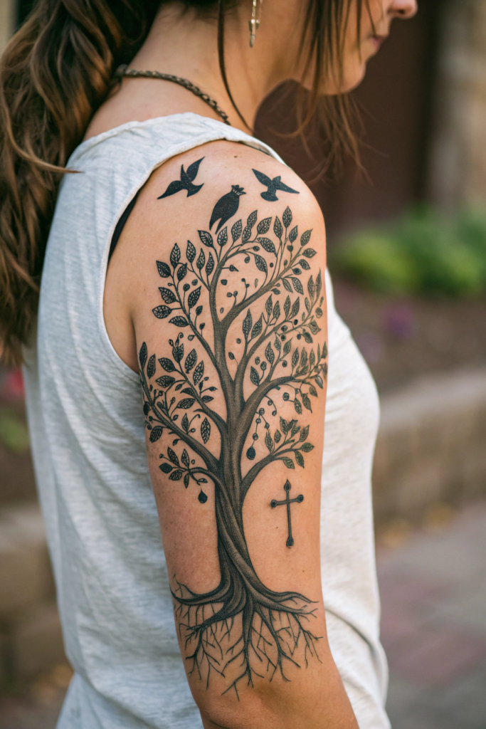 Christian Tattoos for Women Ideas: The Tree of Life with Hidden Cross Roots