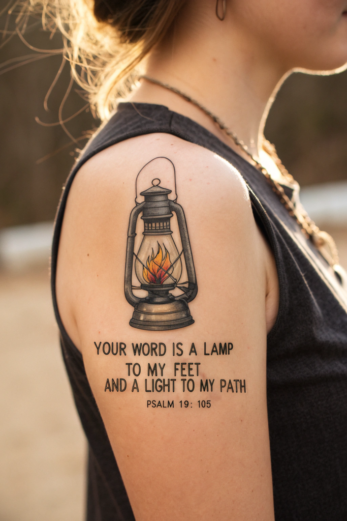 Christian Tattoos for Women Ideas: The Burning Lamp with Psalm 119:105