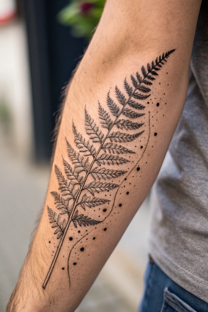 Small Earthy Tattoos Ideas: A Single Fern Leaf with Spores