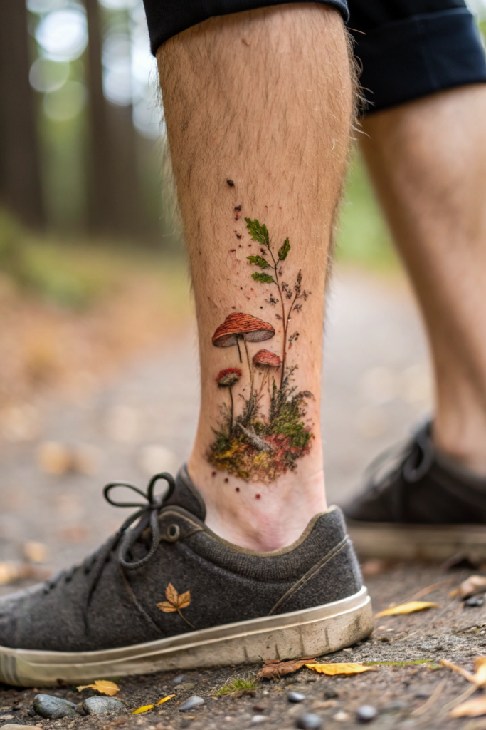 Small Earthy Tattoos Ideas: A Tiny Forest Floor Scene