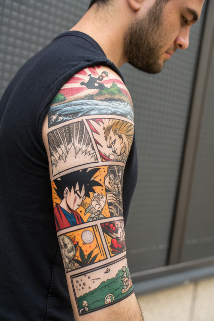 Manga Tattoo Ideas: Floating Manga Panels Sleeve