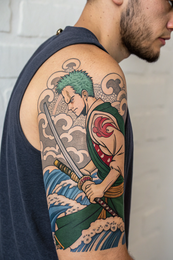 Manga Tattoo Ideas: Manga Character as a Traditional Japanese Woodblock Print