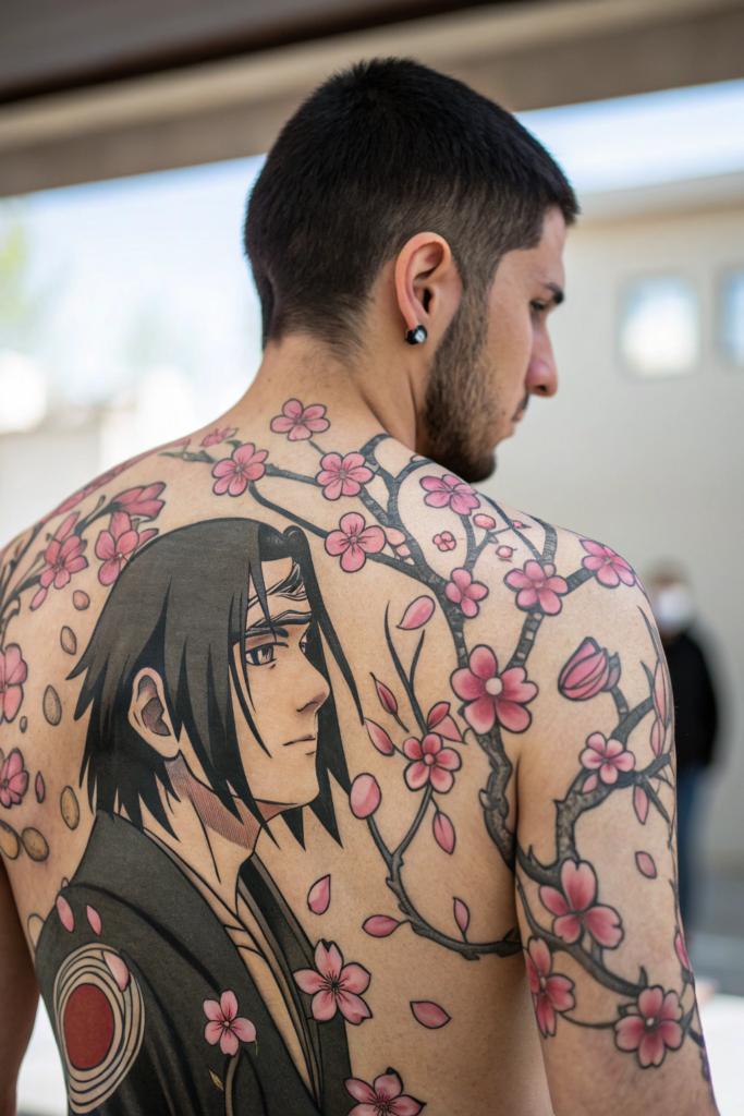 Manga Tattoo Ideas: Manga Meets Nature: Cherry Blossom Fusion