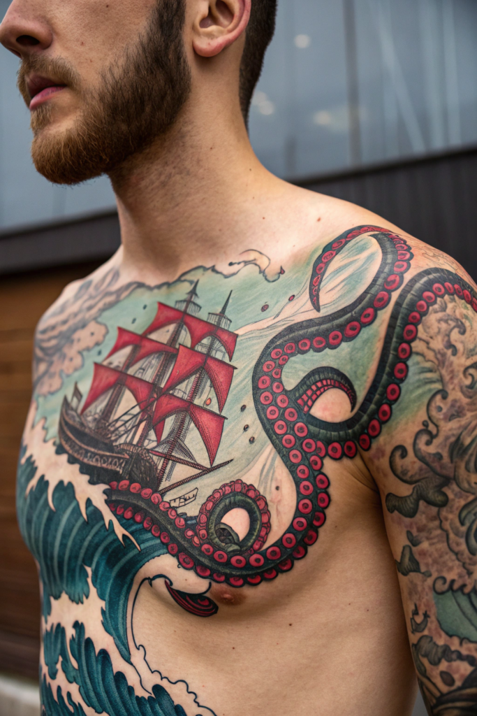 Traditional Style Tattoos Ideas: The Kraken’s Embrace: A Nautical Nightmare