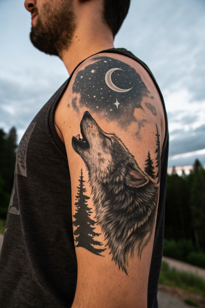 Traditional Style Tattoos Ideas: The Moonlit Wolf: Guardian of the Night