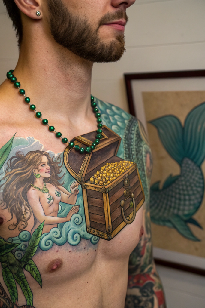 Traditional Style Tattoos Ideas: The Mermaid’s Treasure: A Chest of Secrets