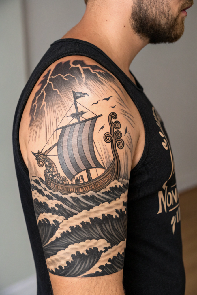 Traditional Style Tattoos Ideas: The Viking Longship: Journey into the Unknown