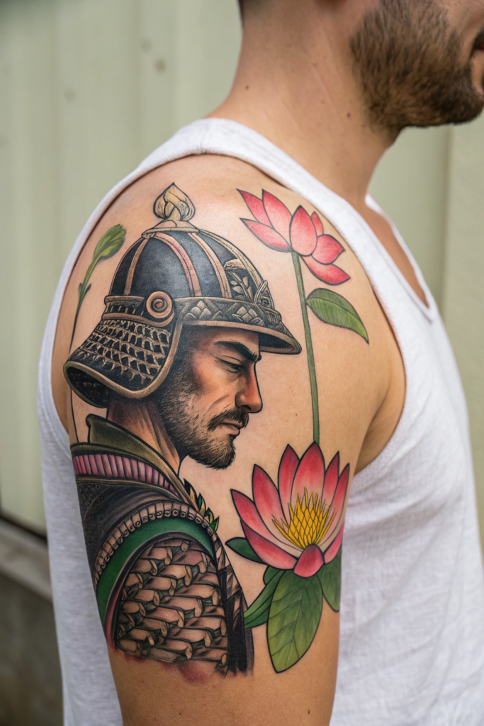 Traditional Style Tattoos Ideas: The Samurai and the Lotus: Warrior’s Peace