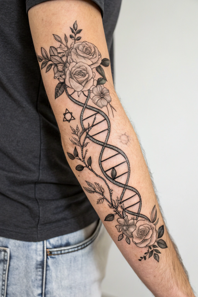 Band Tattoo Designs Ideas: Floral DNA Helix Band