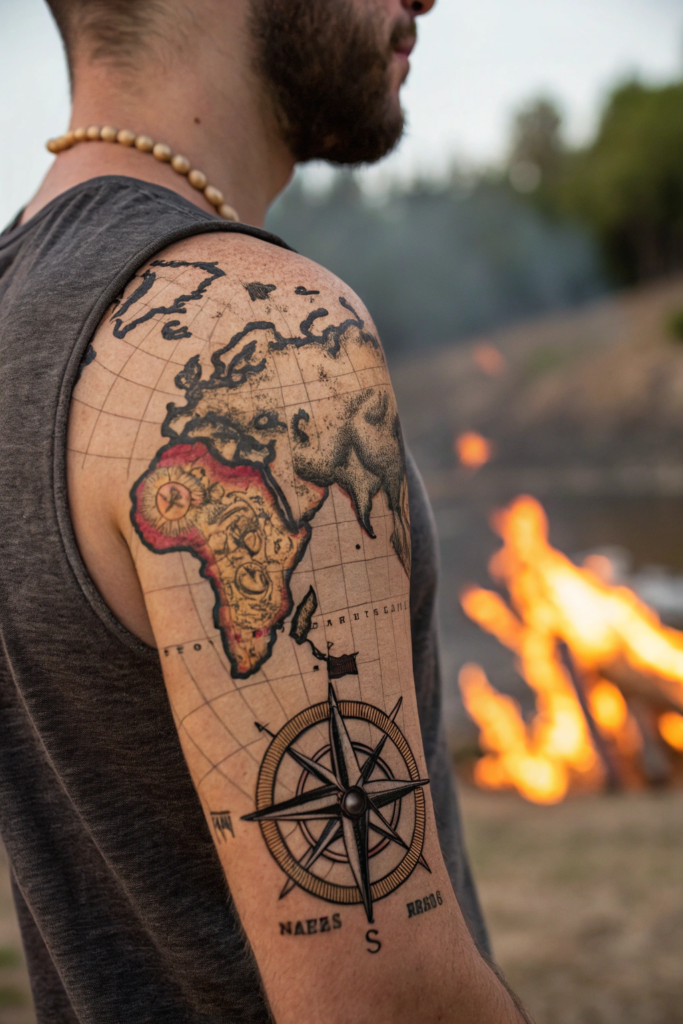 Antique Tattoo Ideas: Antique Map with a Burning Edge