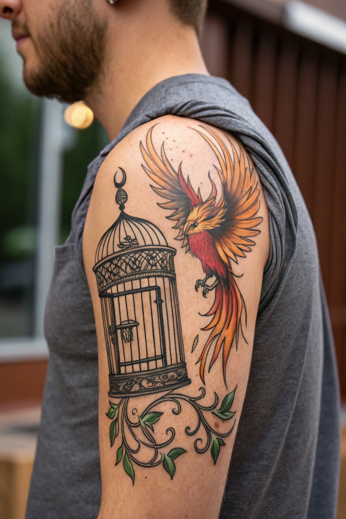 Antique Tattoo Ideas: Victorian Birdcage with a Freed Phoenix