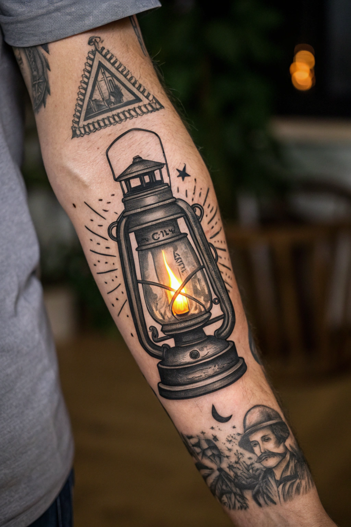 Antique Tattoo Ideas: Ancient Lantern Illuminating Shadows