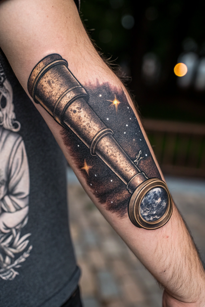 Antique Tattoo Ideas: Antique Telescope Revealing Cosmic Secrets