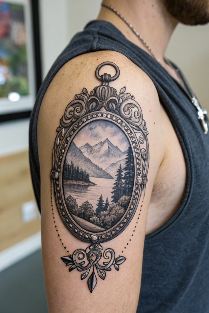 Antique Tattoo Ideas: Victorian Locket with a Miniature Landscape