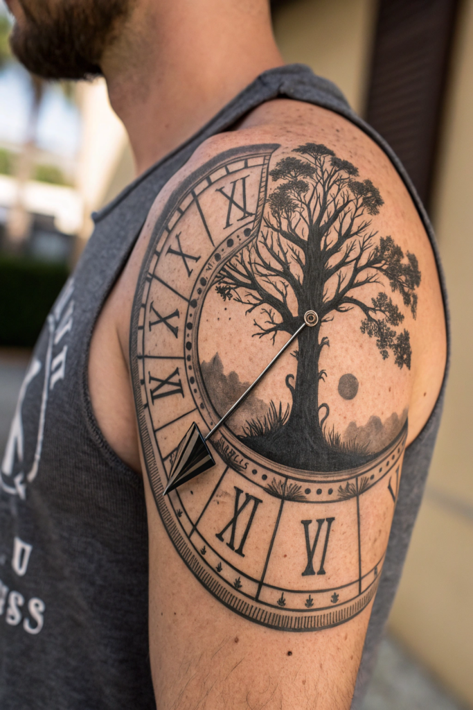 Antique Tattoo Ideas: Ancient Sundial with Shifting Shadows