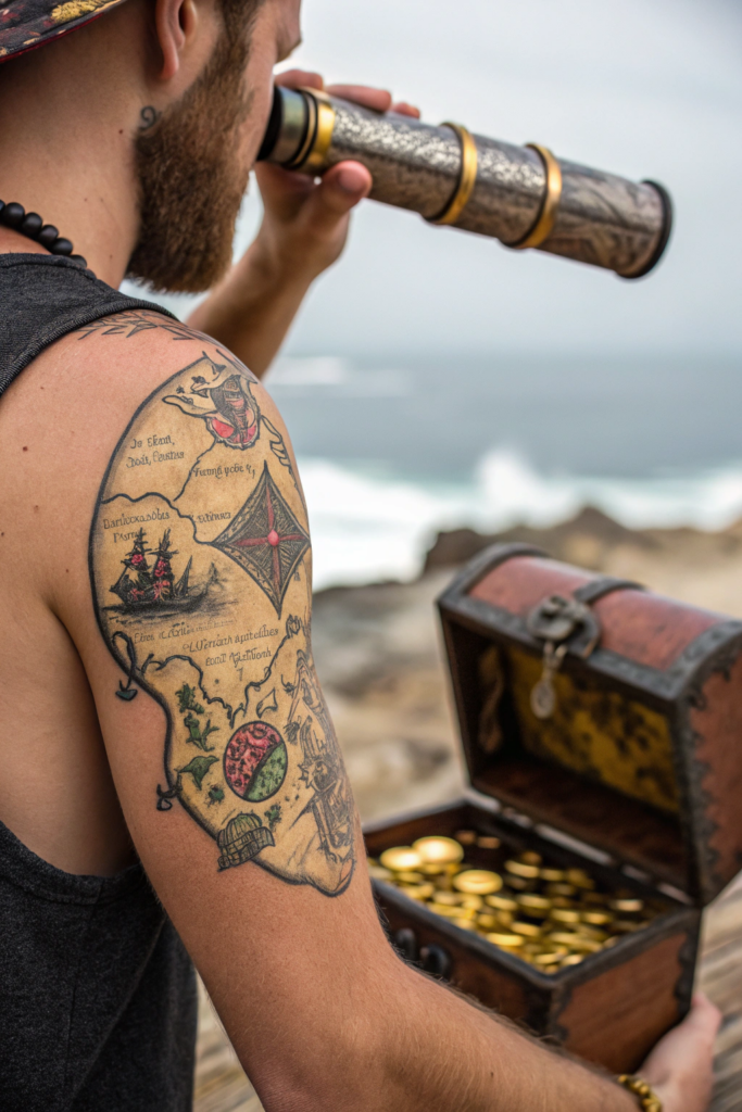 Antique Tattoo Ideas: Antique Spyglass Revealing a Hidden Map