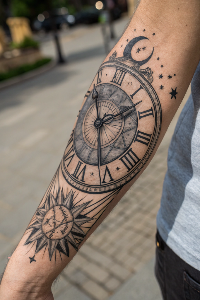 Antique Tattoo Ideas: Ancient Sundial with a Shadow Clock