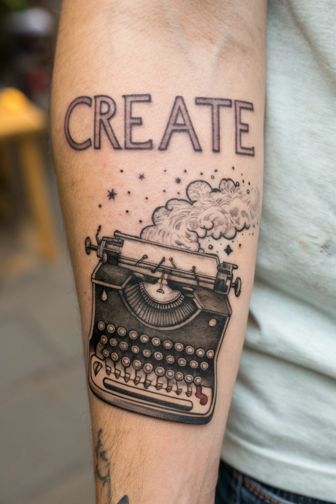 Antique Tattoo Ideas: Vintage Typewriter with Floating Letters