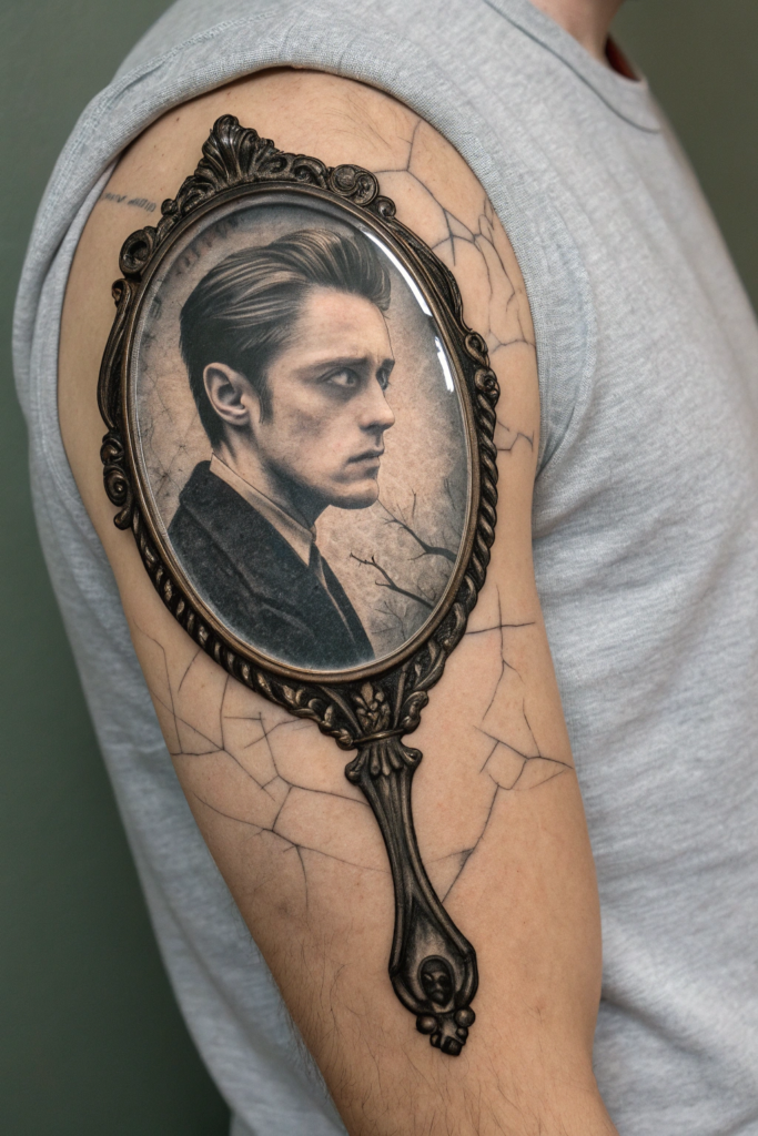 Antique Tattoo Ideas: Vintage Mirror with a Fractured Reflection