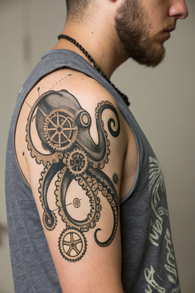 Ocean Animal Tattoos Ideas: Octopus with Clockwork Tentacles