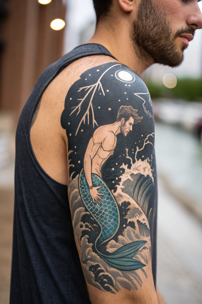 Ocean Animal Tattoos Ideas: Mermaid with a Deep-Sea Creature Tail