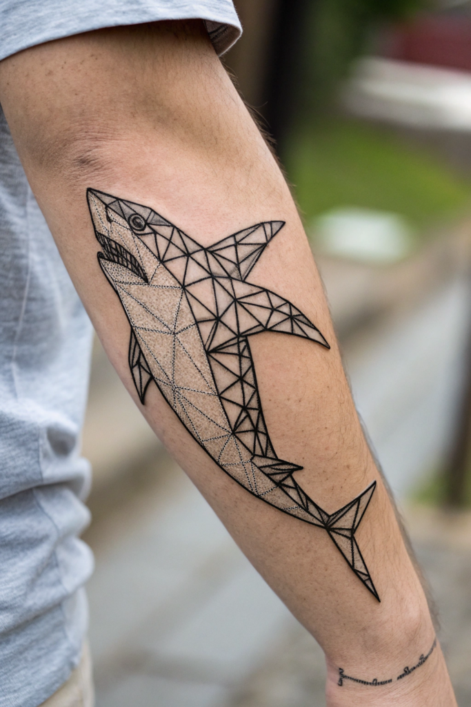 Ocean Animal Tattoos Ideas: Shark with a Geometric Twist