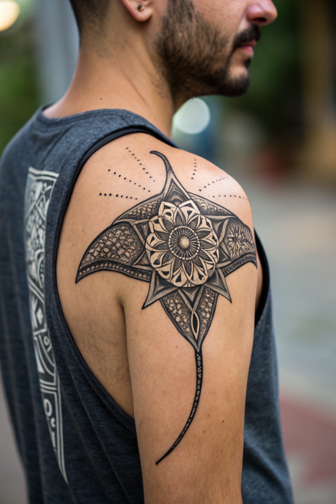 Ocean Animal Tattoos Ideas: Stingray with a Mandala Pattern