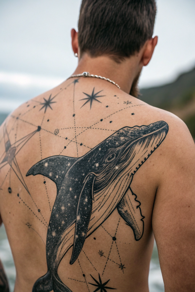 Ocean Animal Tattoos Ideas: Humpback Whale with a Star Map