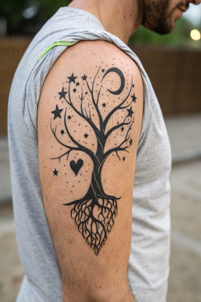 Valentine's Tattoo Ideas: Tree of Love with Roots and Stars