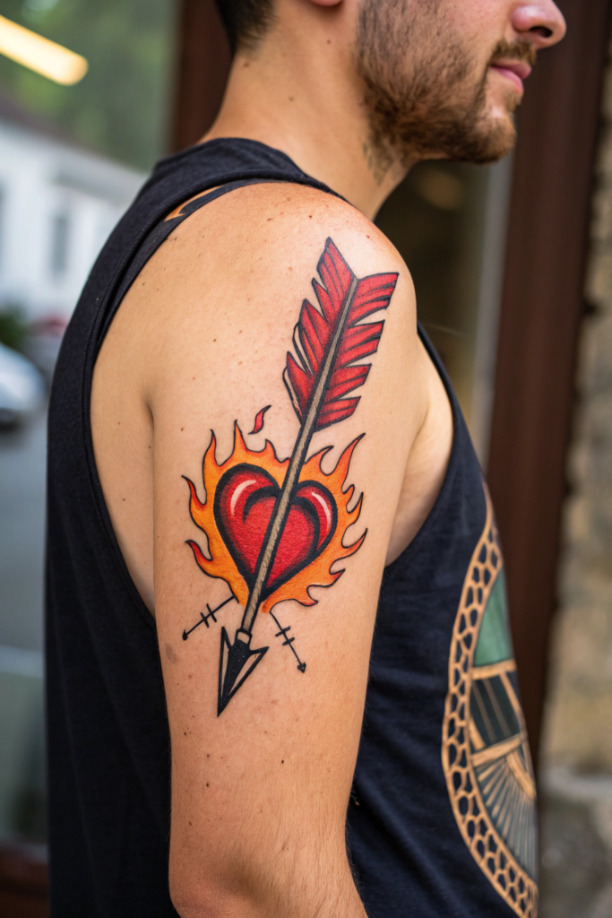 Valentine's Tattoo Ideas: Flaming Arrow Through a Heart