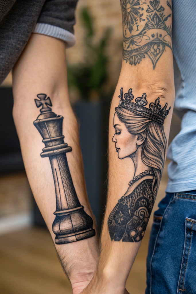 Valentine's Tattoo Ideas: King and Queen Chess Pieces