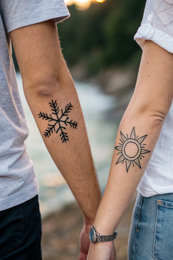 Couple Tattoos Ideas: Opposite Seasons