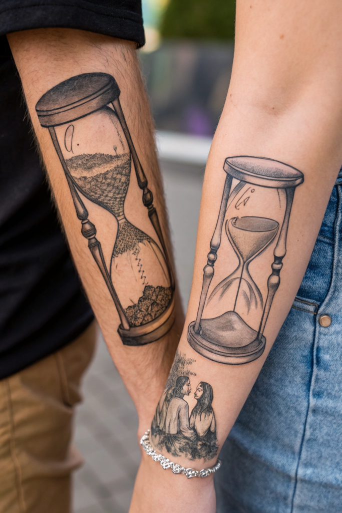 Couple Tattoos Ideas: Matching Hourglass with Shared Sand