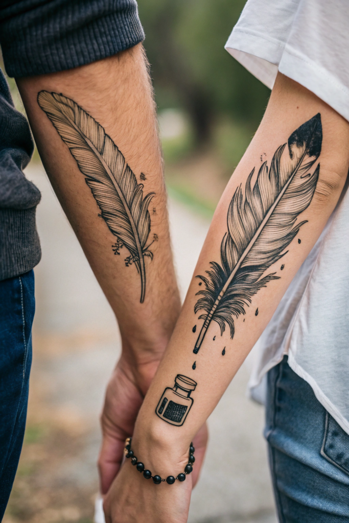 Couple Tattoos Ideas: Matching Feather Quills