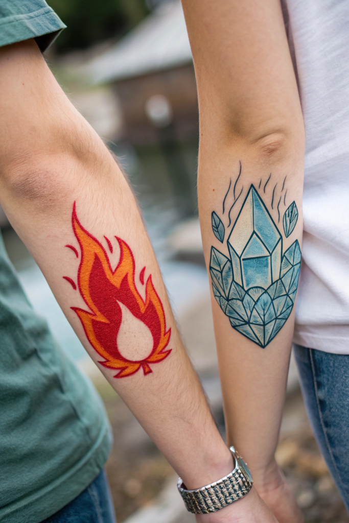 Couple Tattoos Ideas: Matching Fire and Ice