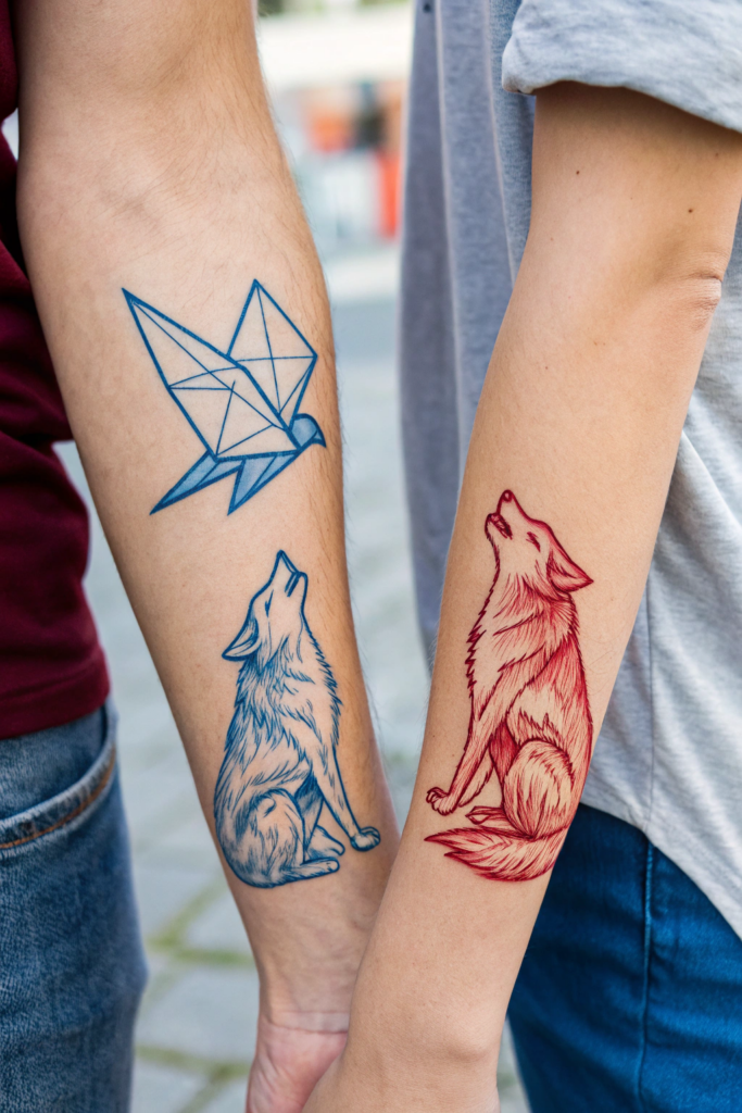 Couple Tattoos Ideas: Matching Origami Animals