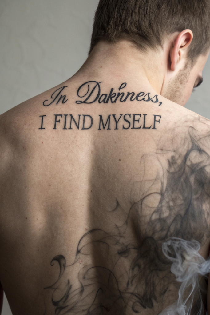 Dark Calligraphy Tattoo Ideas: Whispers of the Void: A Floating Quote in Shadow Ink