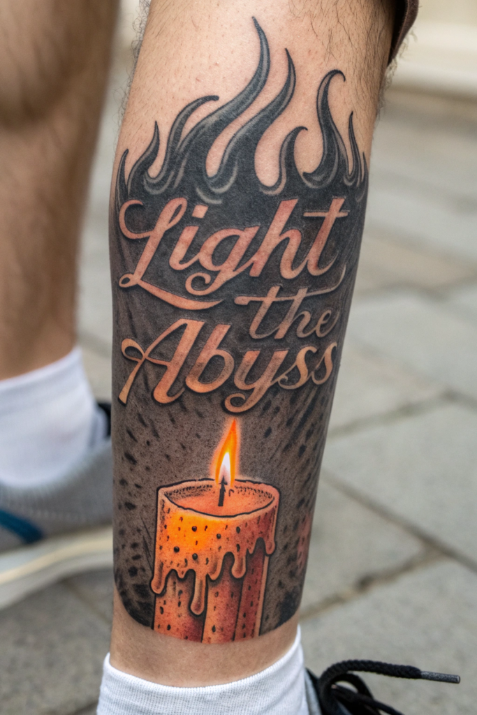 Dark Calligraphy Tattoo Ideas: Eternal Flame: A Candle with Melting Script