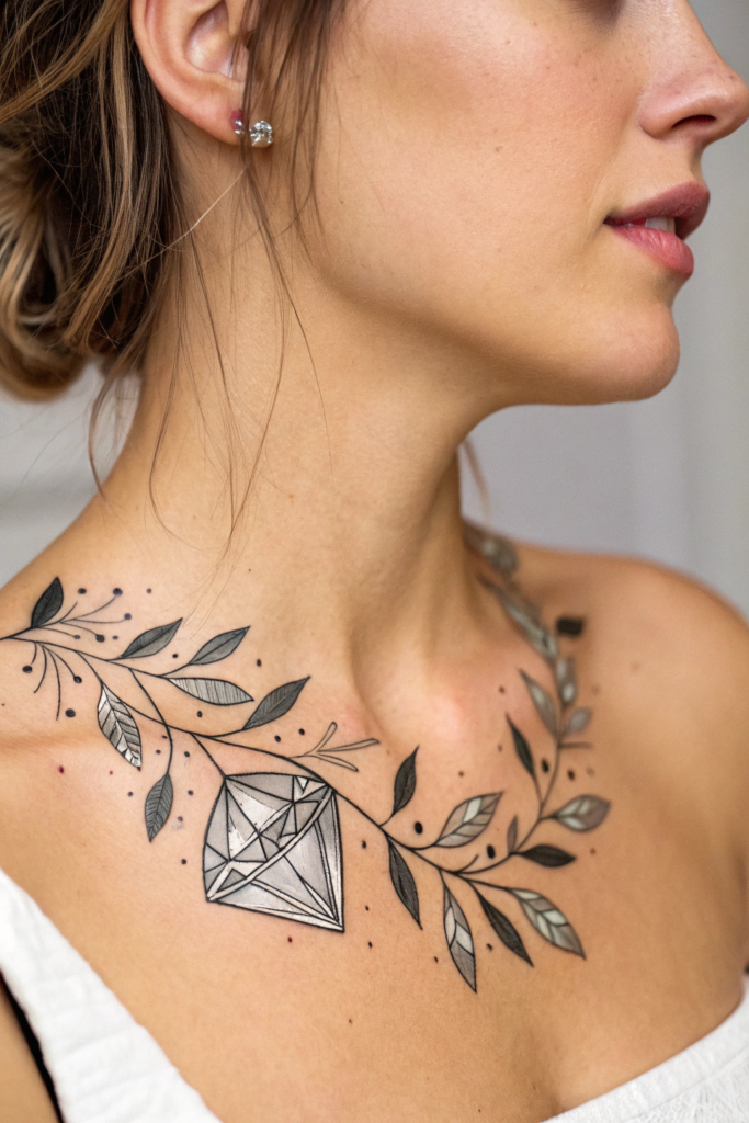 Dainty Collar Bone Tattoo Ideas: Fragmented Mirror Shards