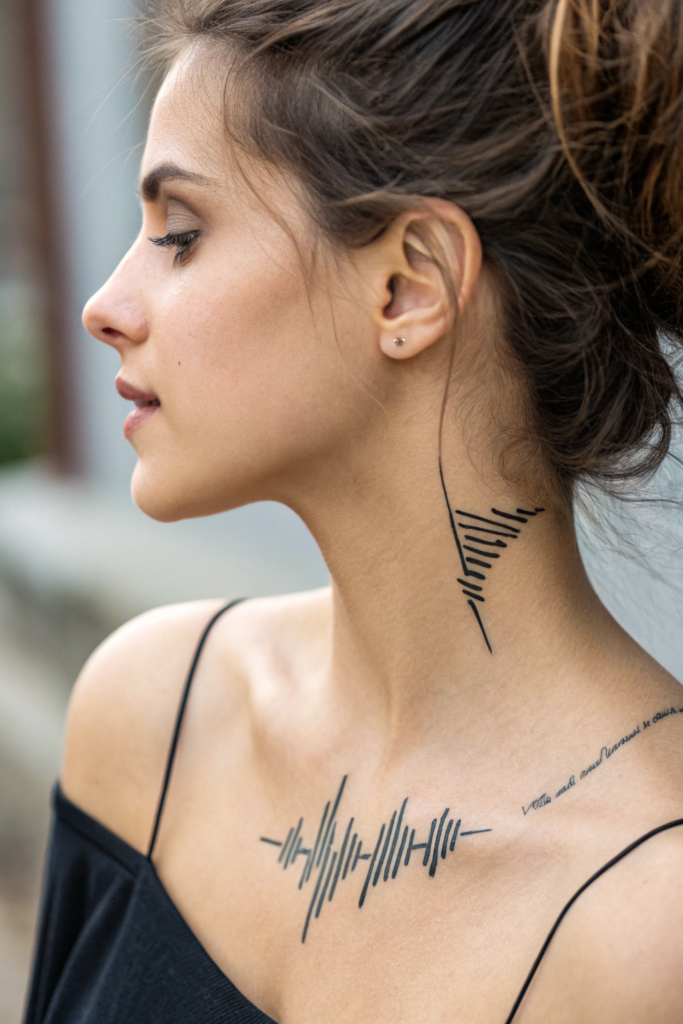 Dainty Collar Bone Tattoo Ideas: Abstract Soundwave with a Hidden Message